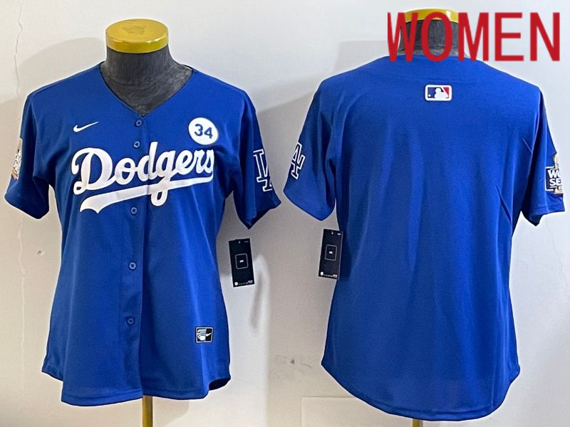 Women Los Angeles Dodgers blank 2024 World series patch blue jersey 202411205->women mlb jersey->Women Jersey